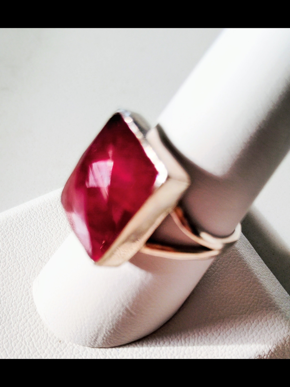 Faceted Ruby Ring Set In 925 Sterling Silver Split Shank Band Size 8.25